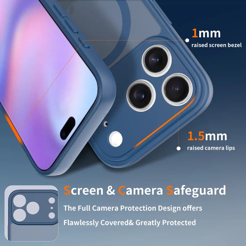 ORVIK iPhone 17 Pro Matte Dark Blue Case Magnetic Frosted Slim Shockproof Protective Cover