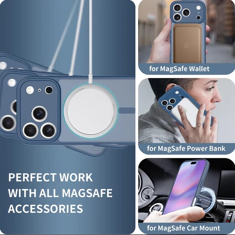 ORVIK iPhone 17 Pro Matte Dark Blue Case Magnetic Frosted Slim Shockproof Protective Cover