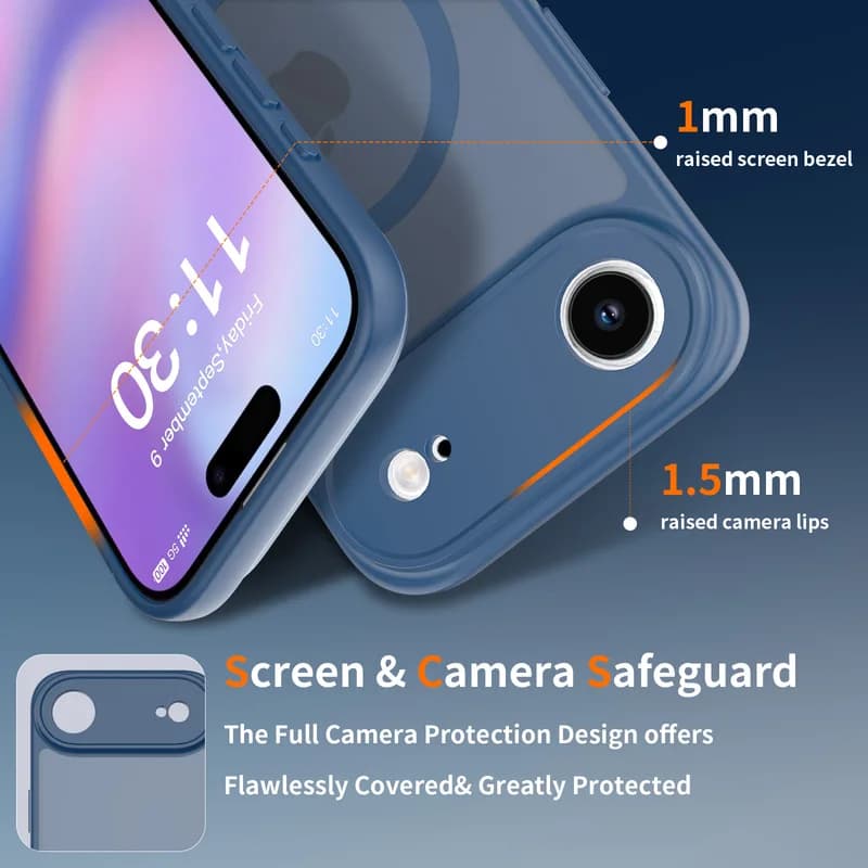 ORVIK iPhone 17 Air Matte Dark Blue Case Slim Magnetic Frosted Shockproof Protective Cover